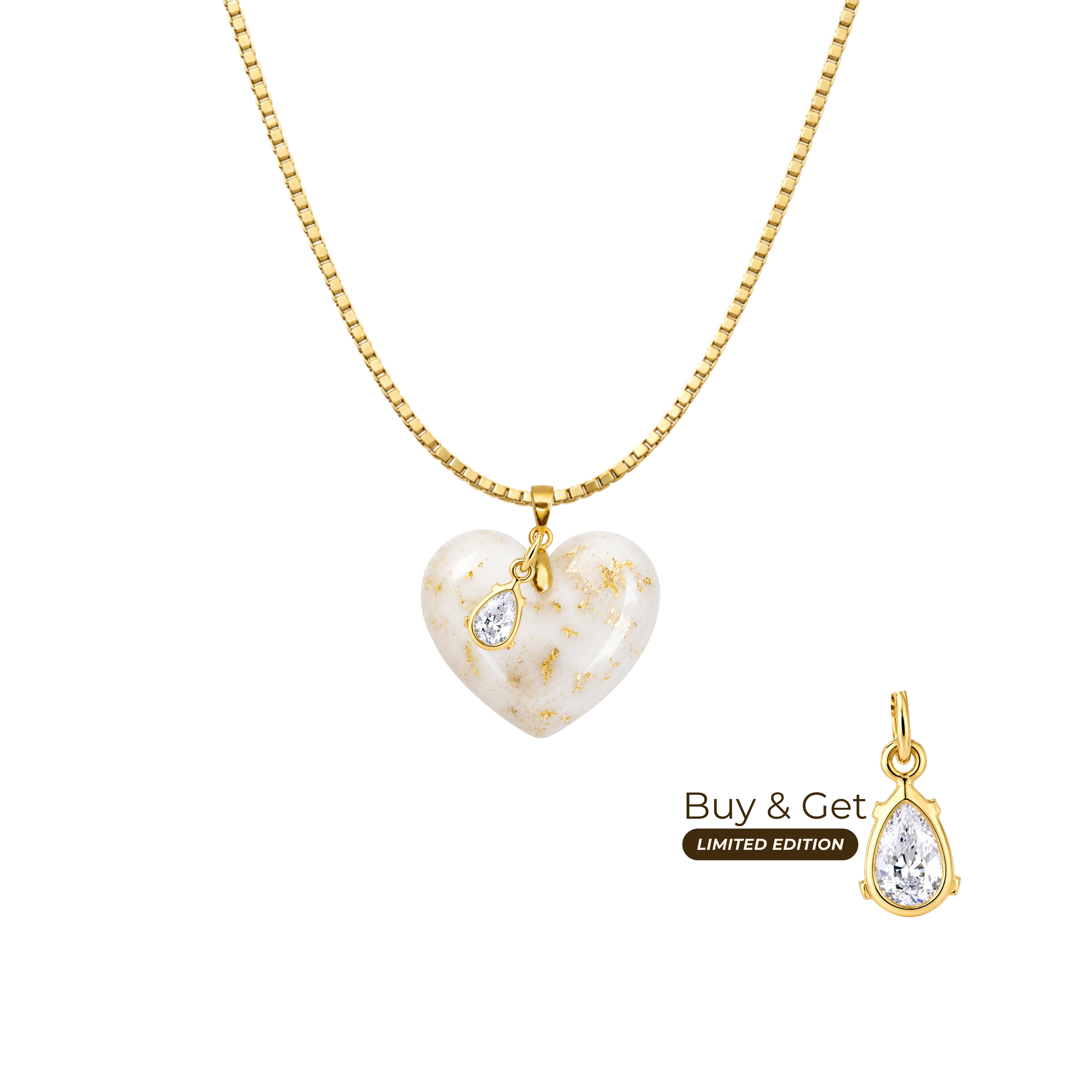 Corazón Gordito con Hoja de Oro, Cadena y Gota de Circonita VIP