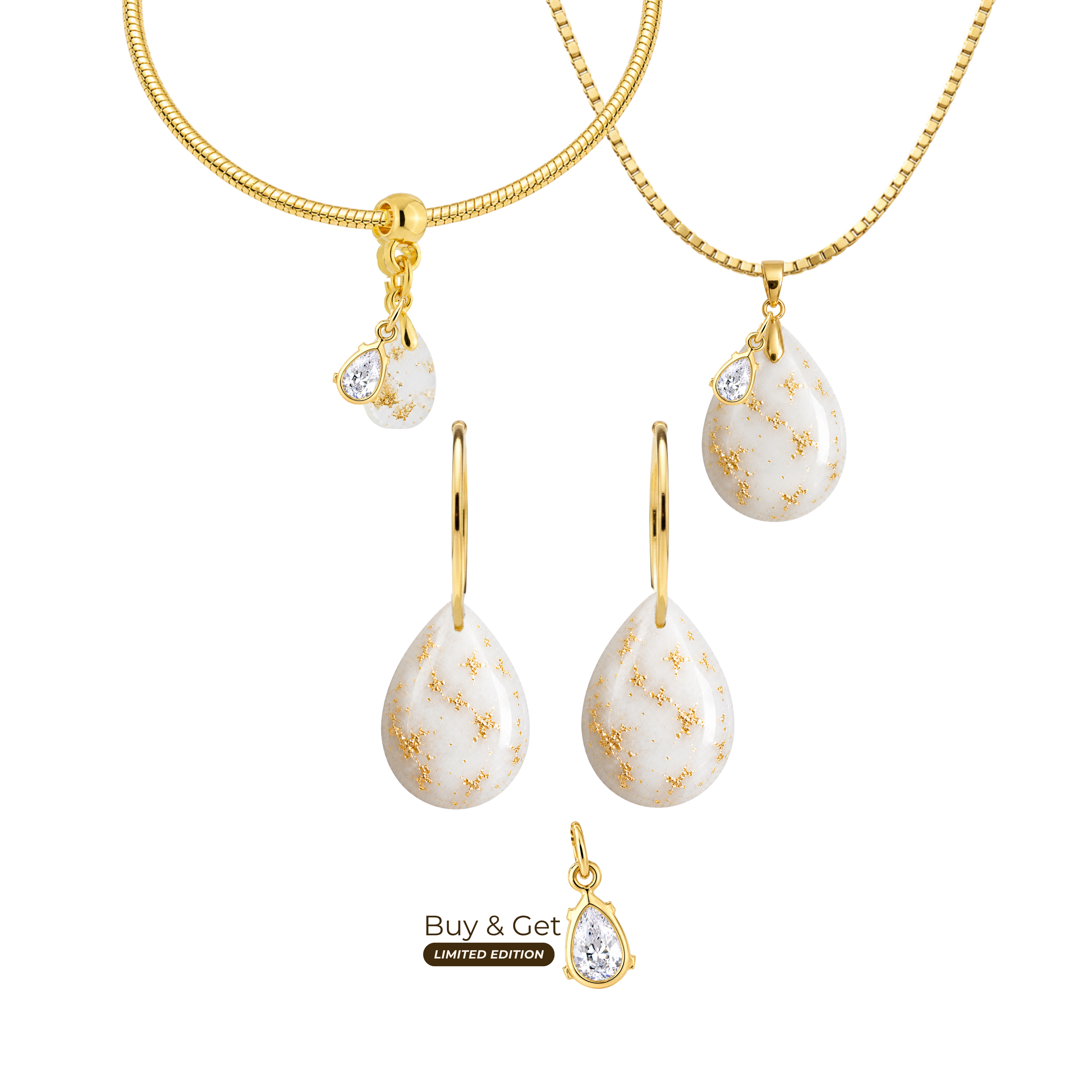 Mini Goutte Rondouillard avec Feuilles d’Or et Goutte de Zircone