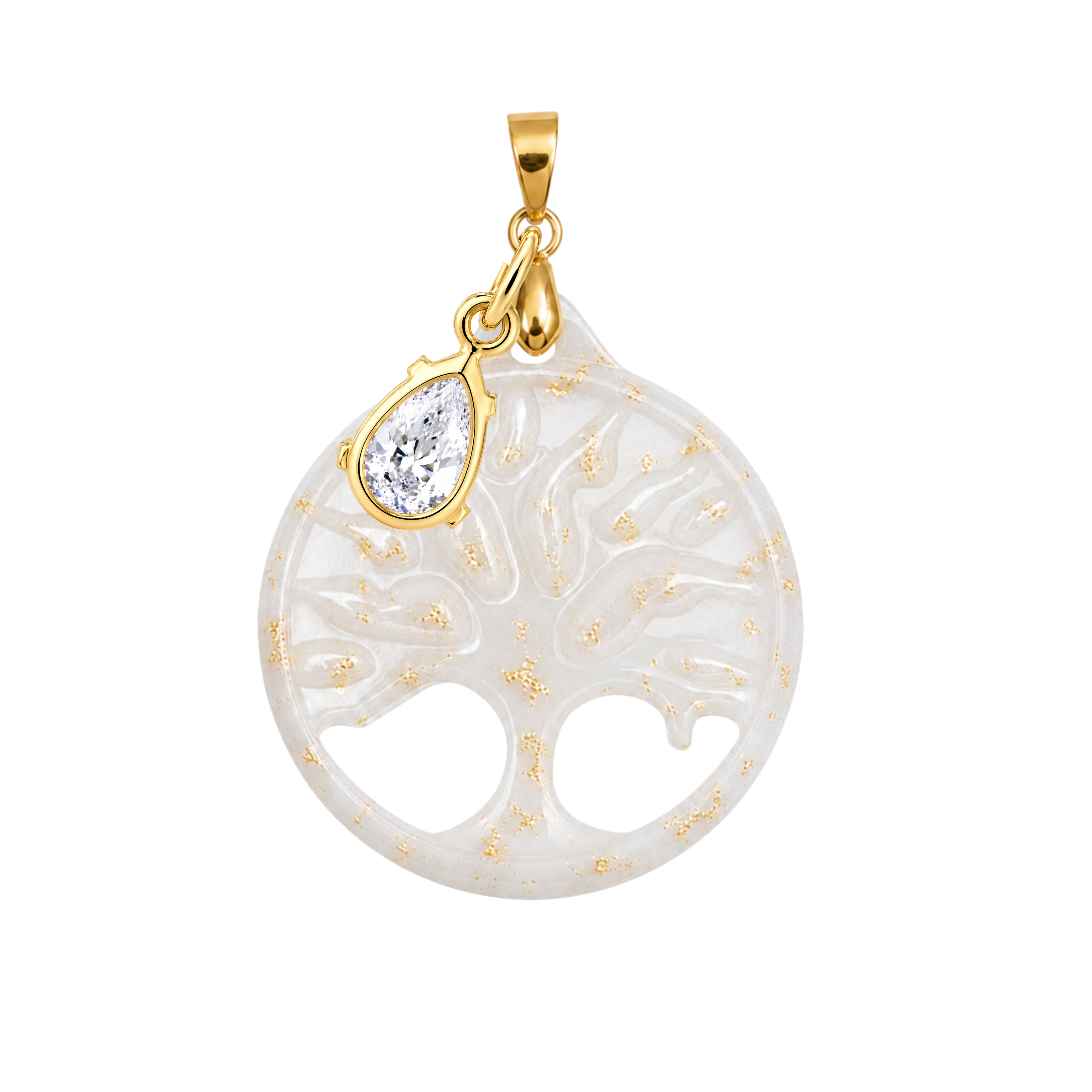 Tree of Life Gold Leaf with Zirconia Drop