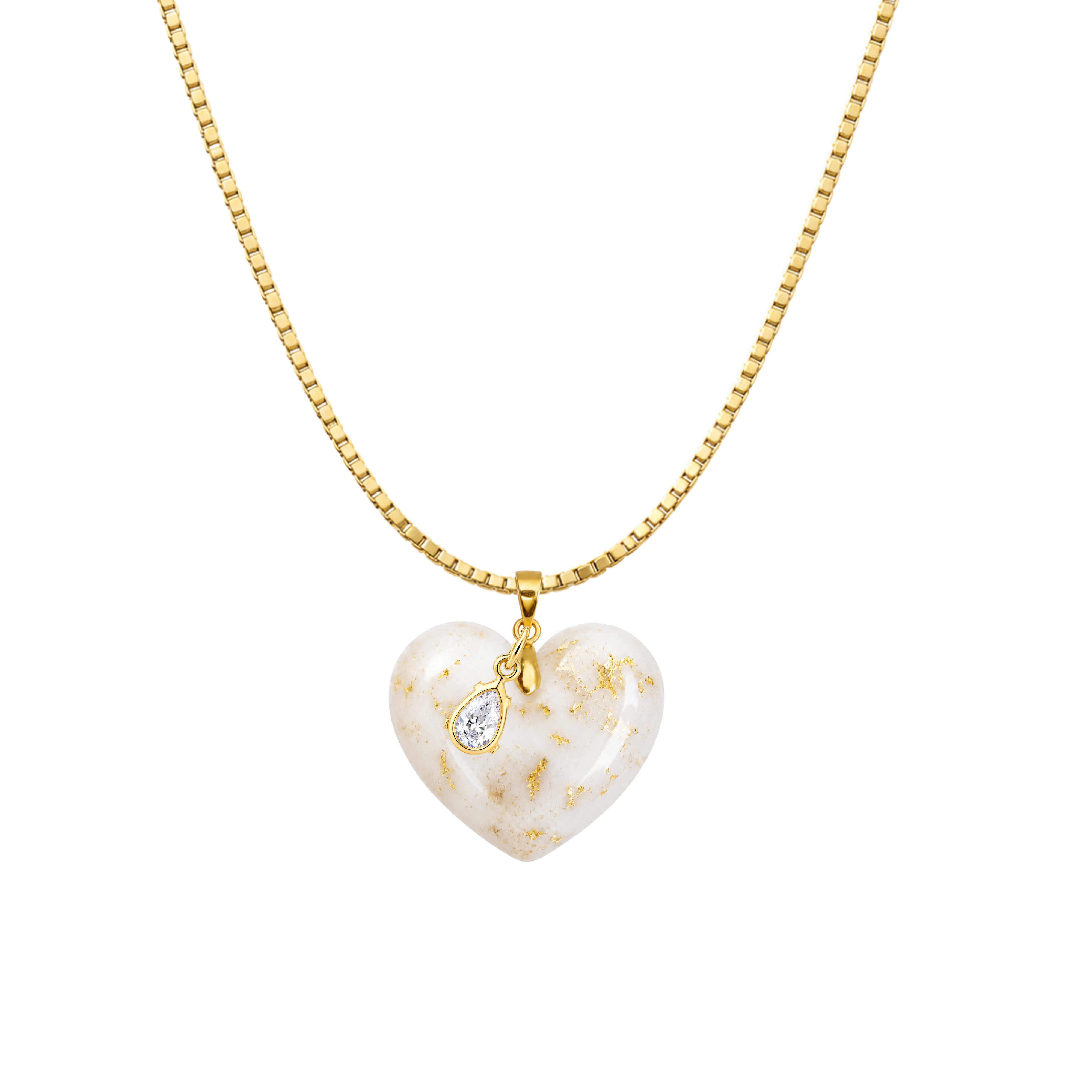 Chubby Heart with Gold Leaf, Chain and Zirconia Drop