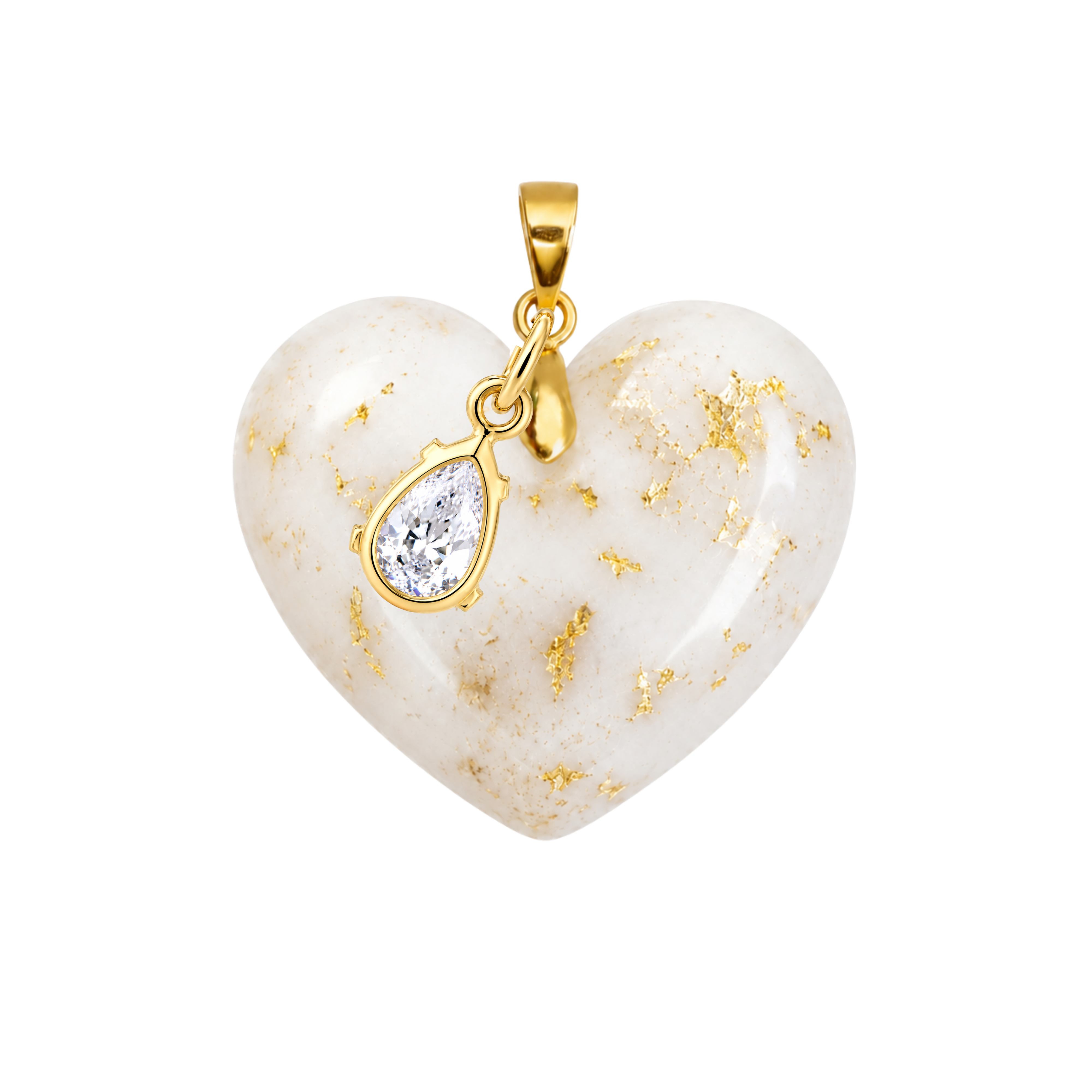 Chubby Heart Gold Leaf with Zirconia Drop