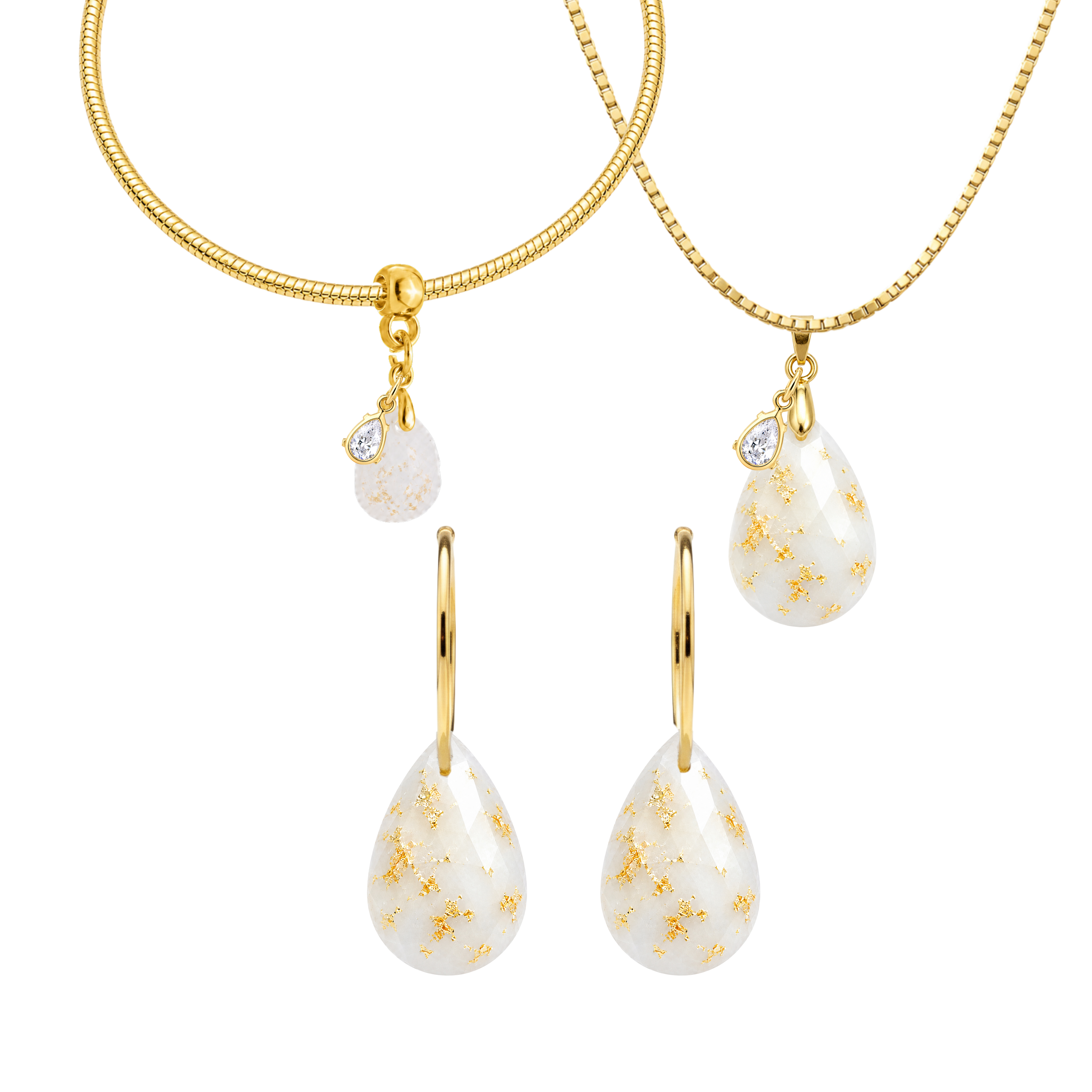 Diamond Drop Gold Leaf with Zirconia Drop