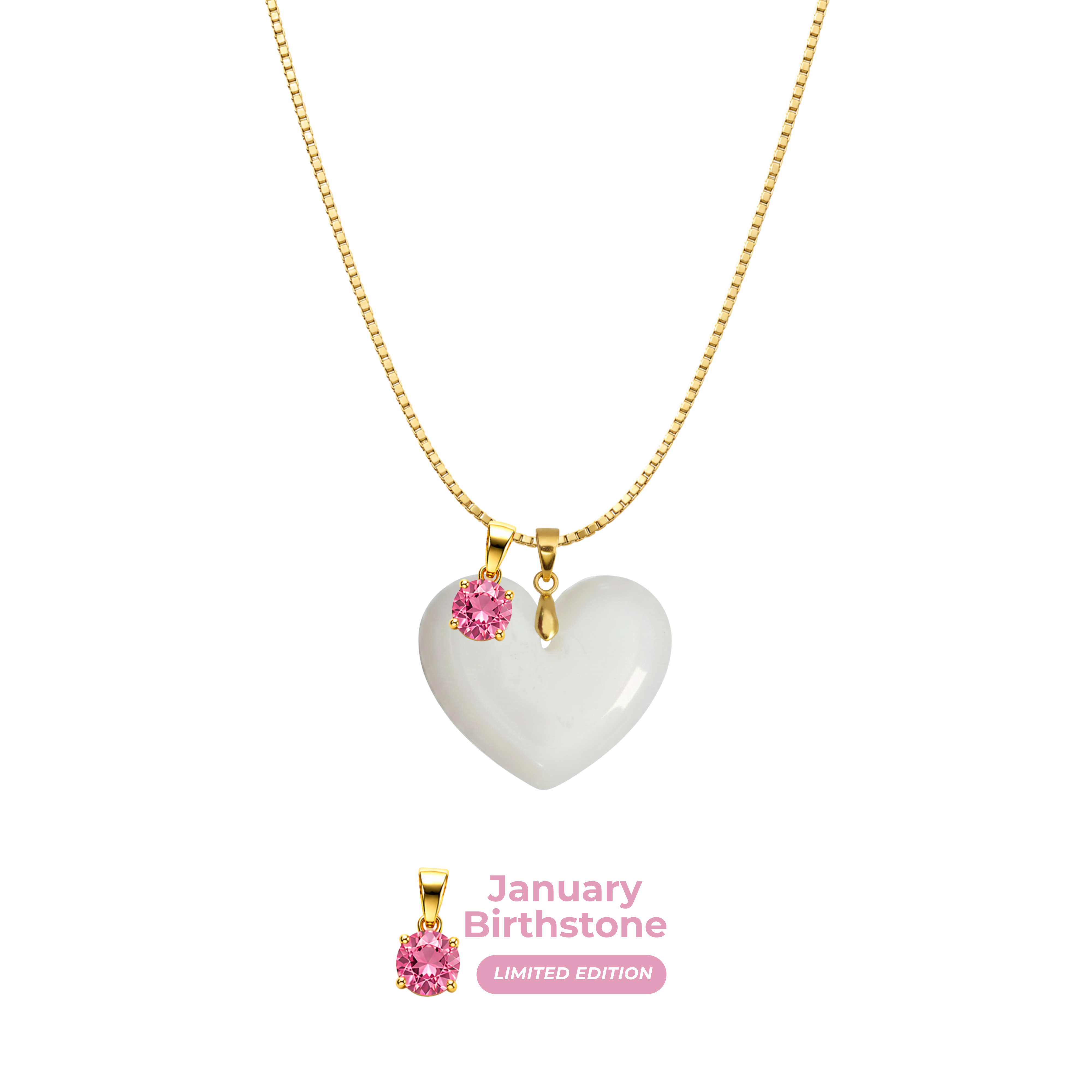 Cœur Rondouillard avec Chaîne et Pendentif du Mois de Naissance