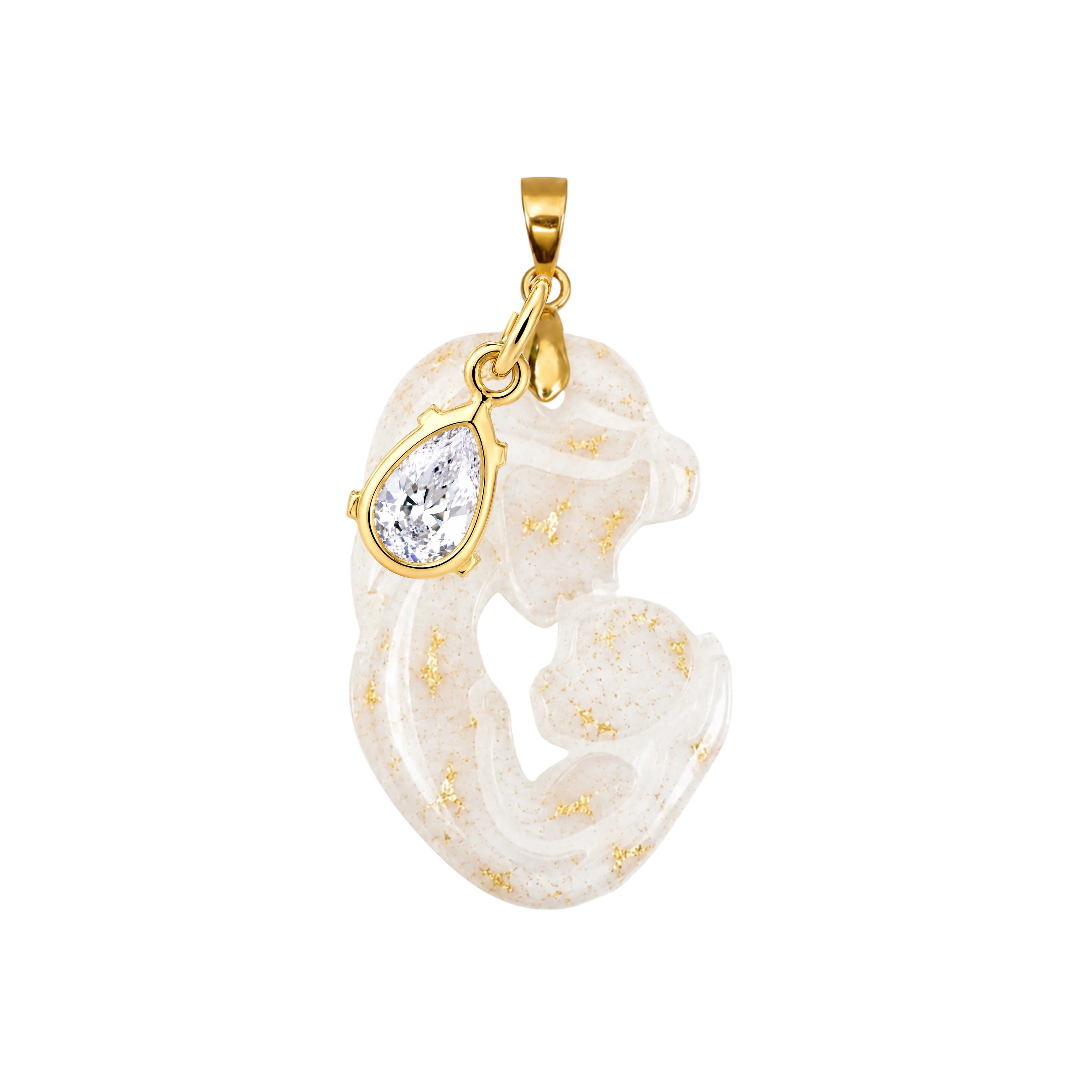 Mother and Baby Gold Leaf with Zirconia Drop