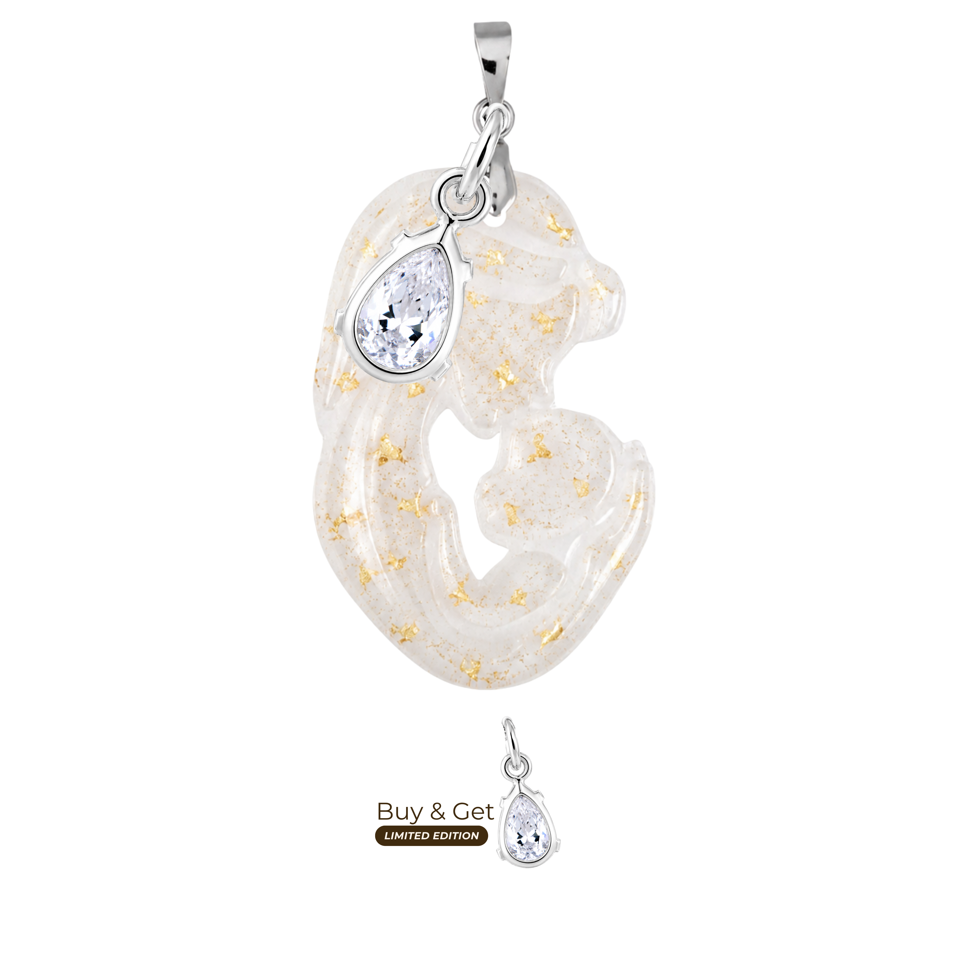 Maman et Bébé  avec Feuilles d’Or et Goutte de Zircone