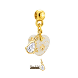 Mini Cœur Rondouillard avec Feuilles d’Or et Goutte de Zircone