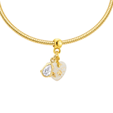 Mini Chubby Heart Charm with Gold Leaf, Bracelet and Zirconia Drop