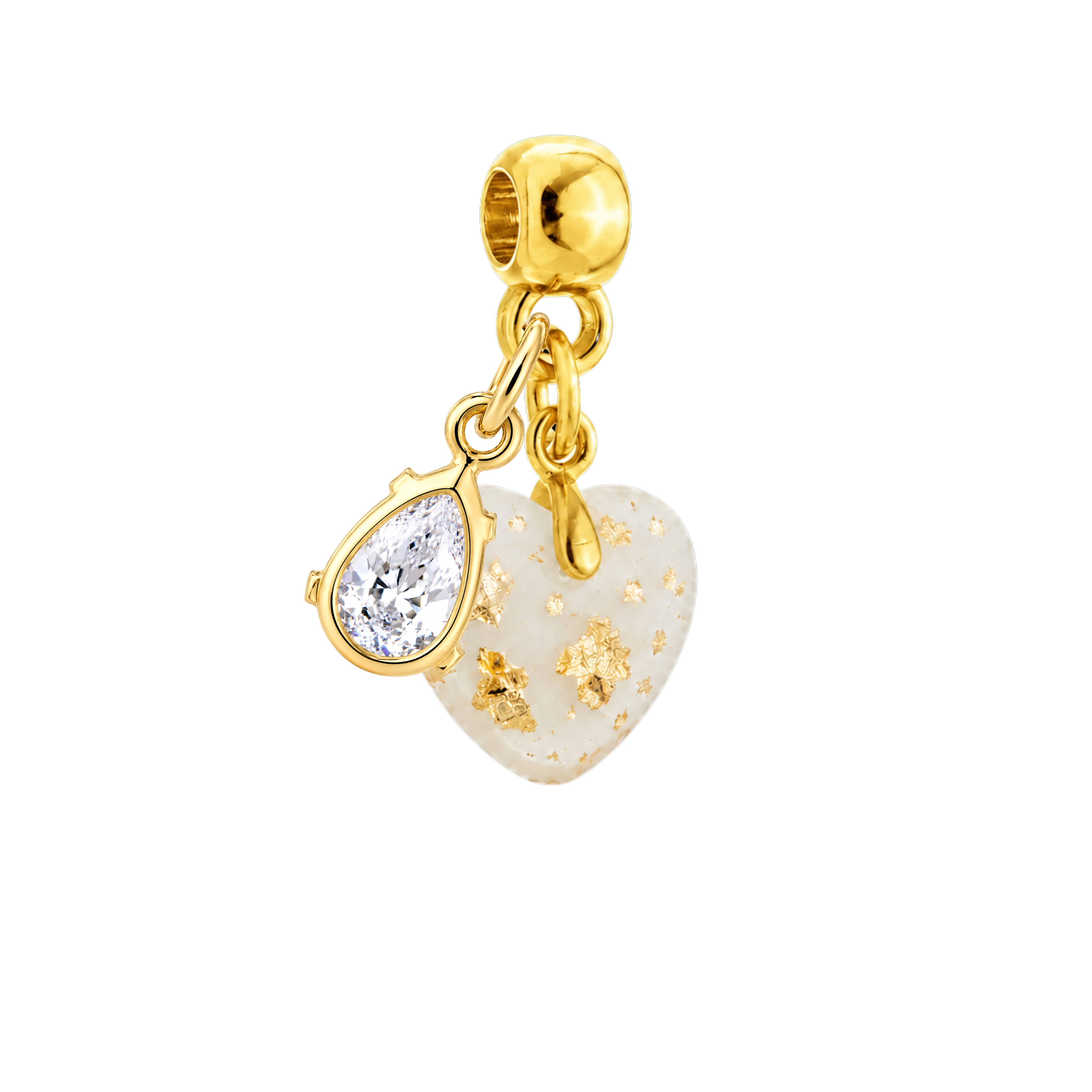Mini Chubby Heart Charm with Gold Leaf and Zirconia Drop
