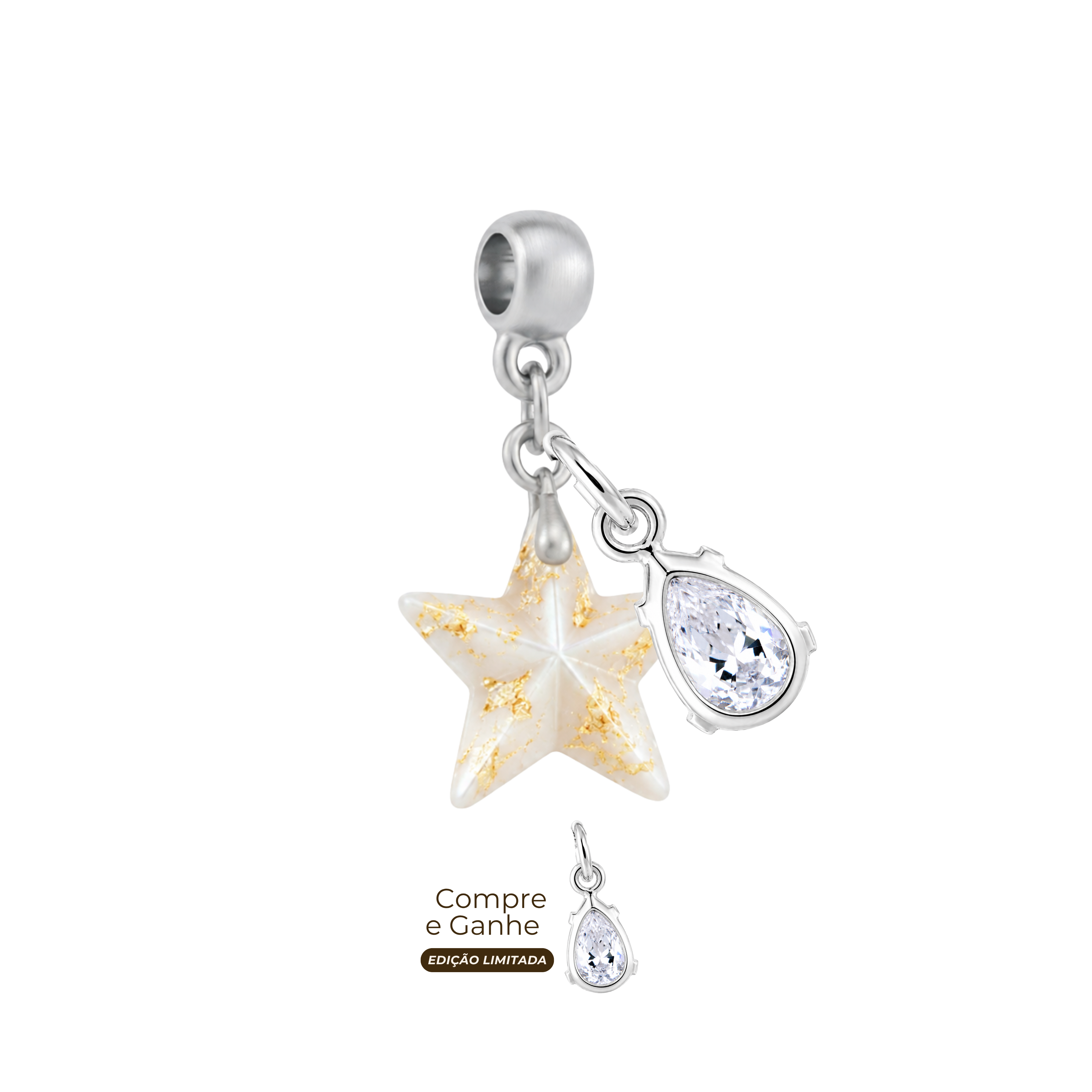Mini Estrela com Folhas Douradas e Gota Zircônia