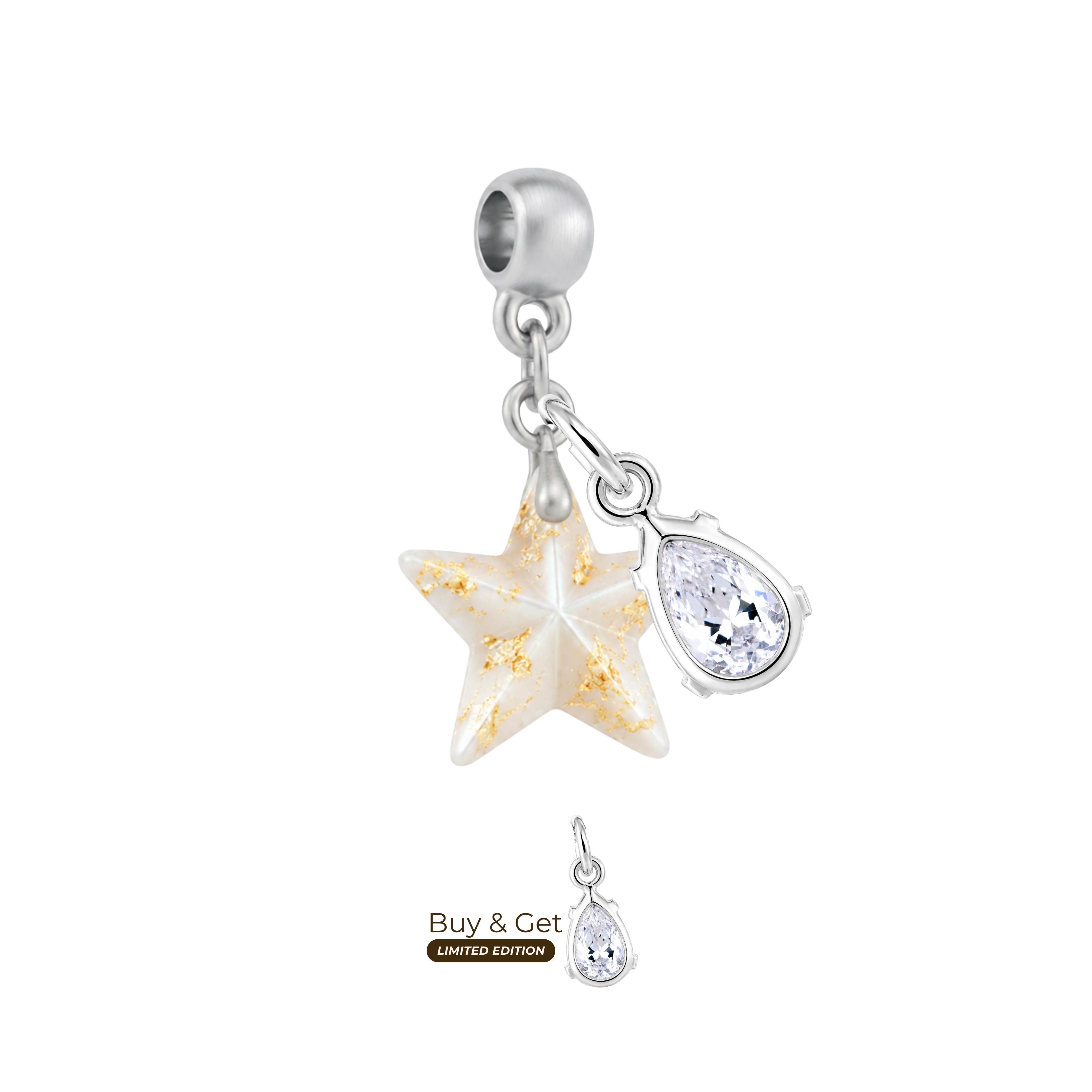  Mini Étoile avec Feuilles d’Or et Goutte de Zircone