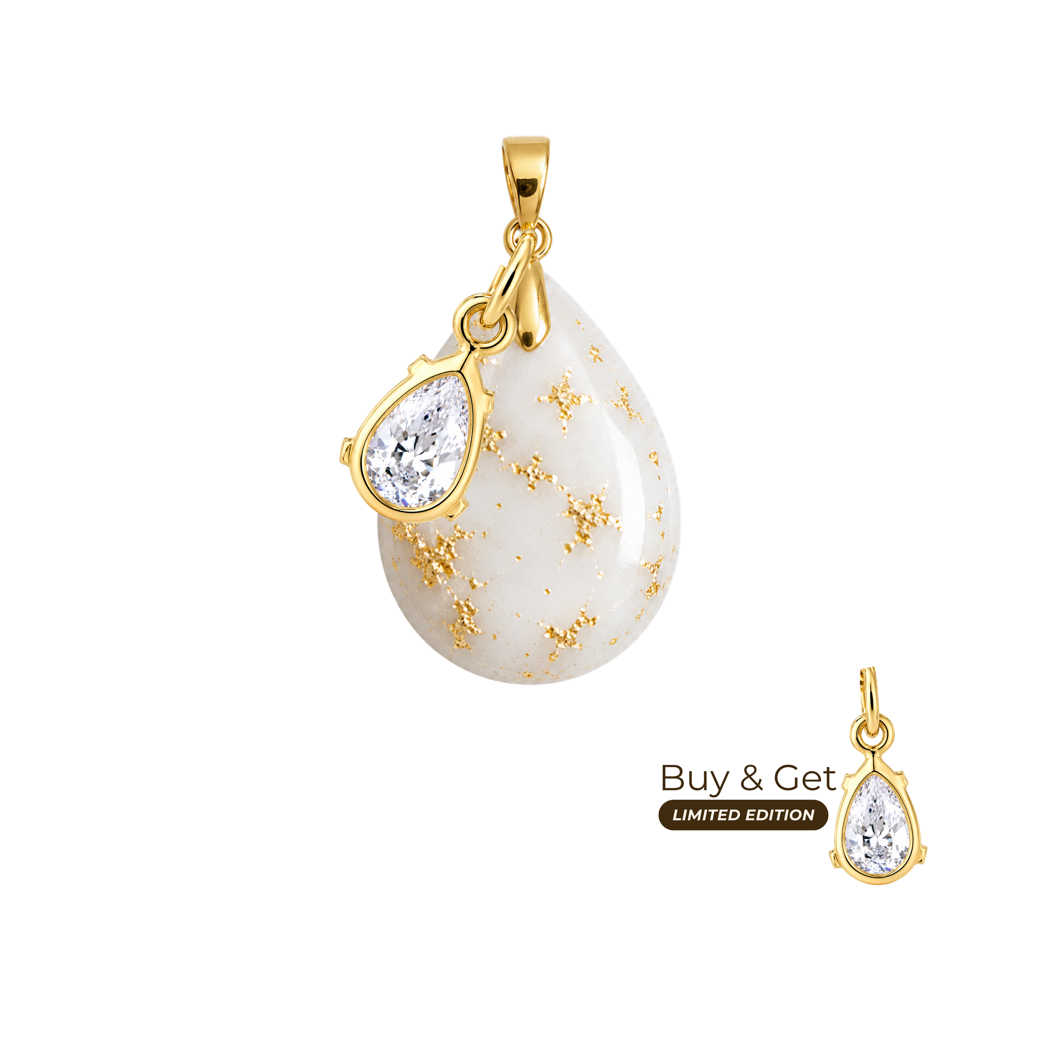 Mini Goutte Rondouillard avec Feuille d’Or et Goutte de Zircone VIP