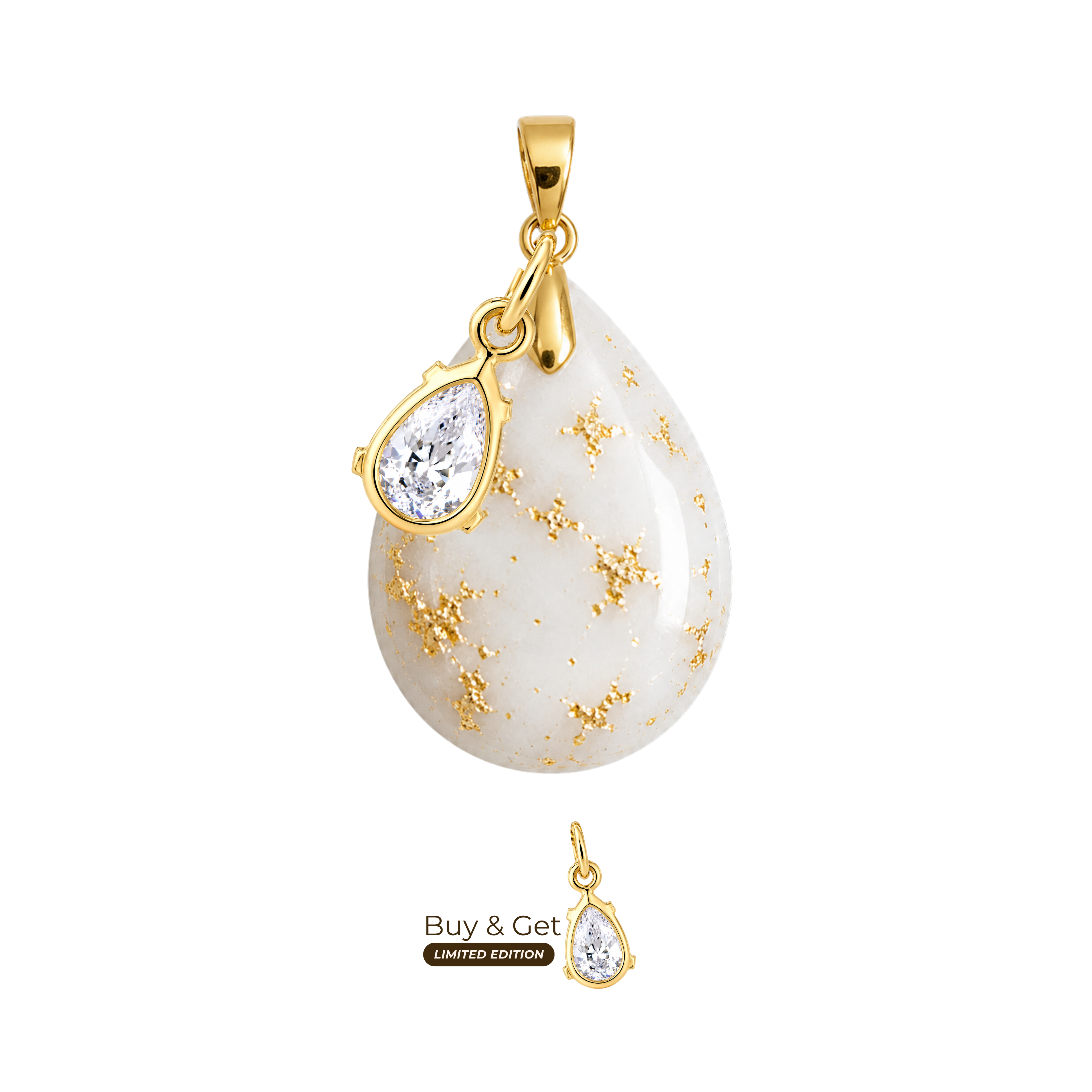 Mini Goutte Rondouillard  avec Feuilles d’Or et Goutte de Zircone