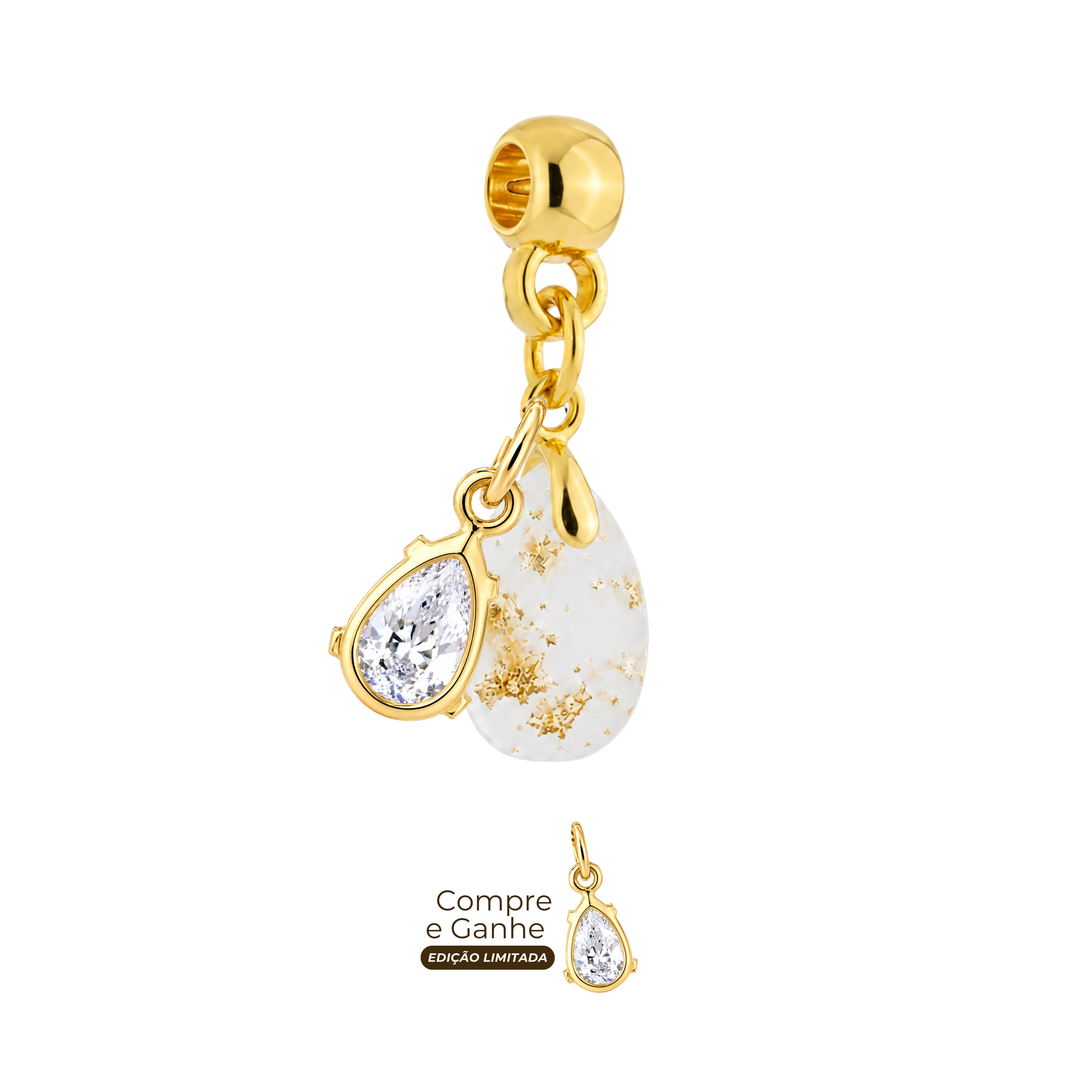 Mini Gota Reta com Folhas Douradas e Gota Zircônia