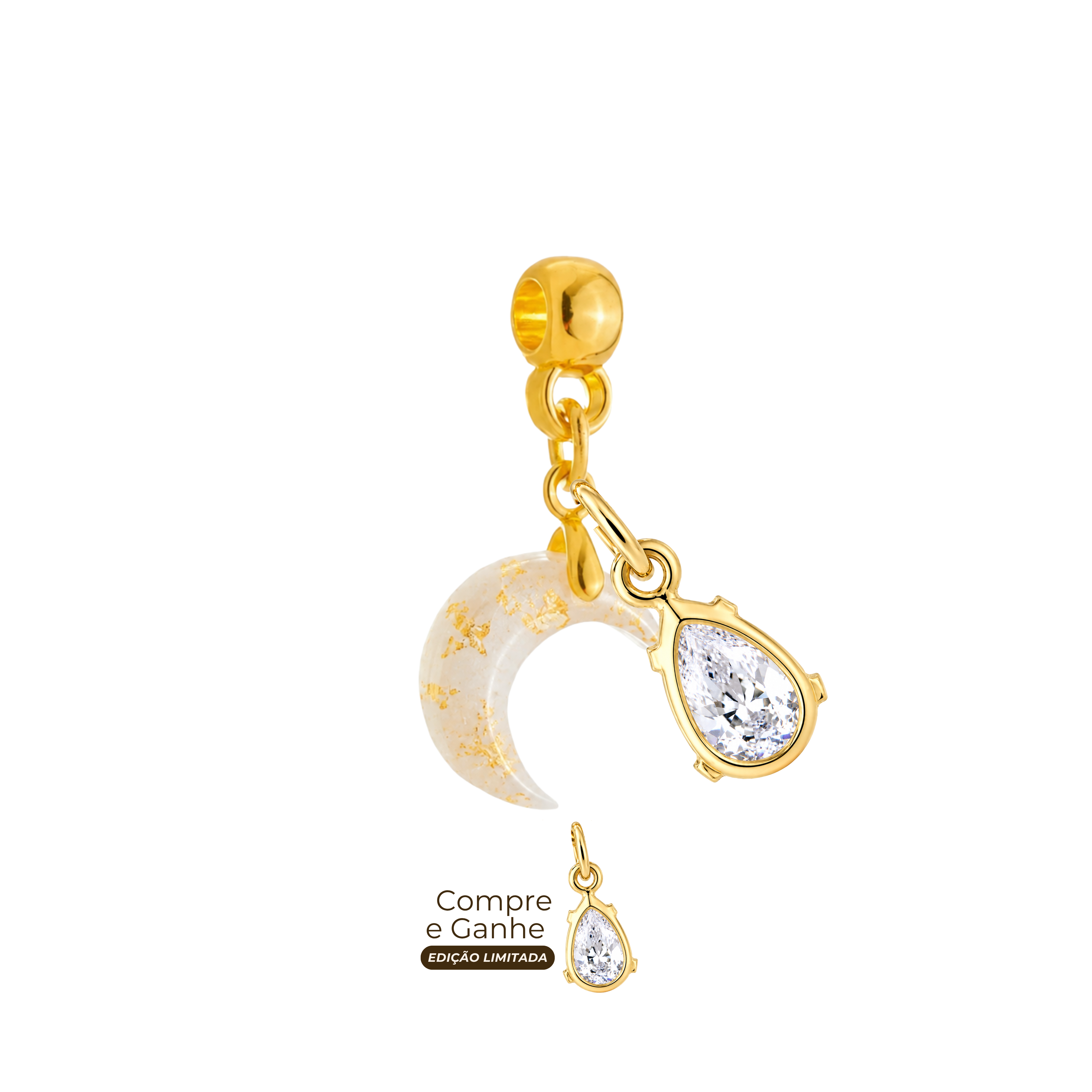 Mini Lua com Folhas Douradas e Gota Zircônia
