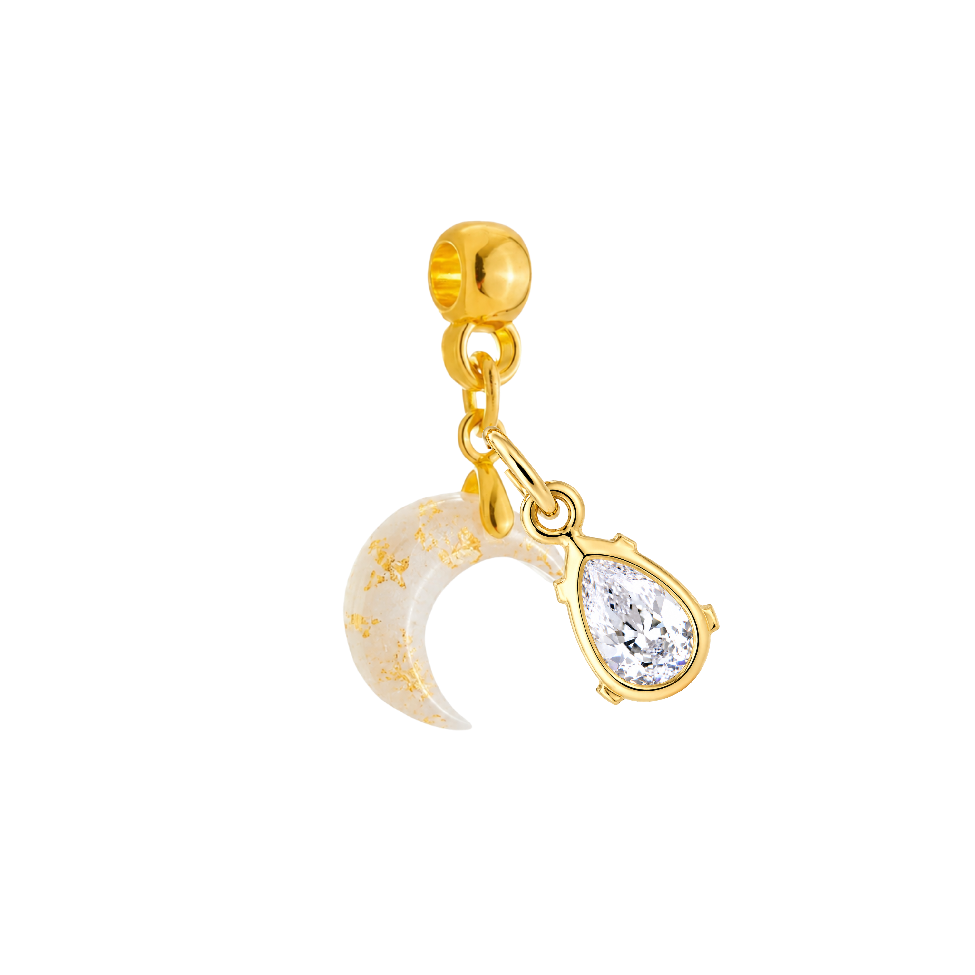 Mini Moon Gold Leaf with Zirconia Drop