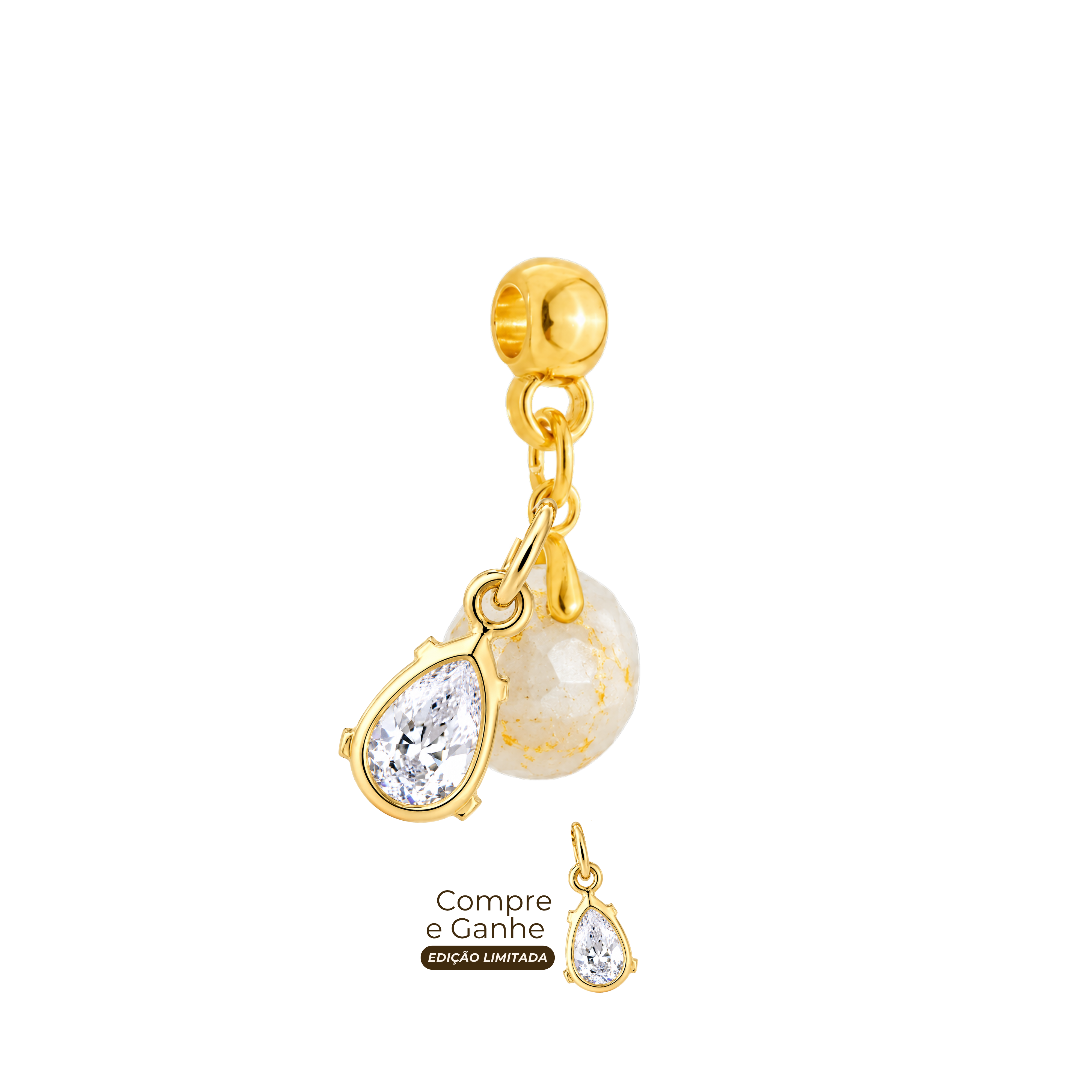 Mini Redondo com Folhas Douradas e Gota Zircônia