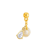 Mini Textured Circle Gold Leaf with Zirconia Drop